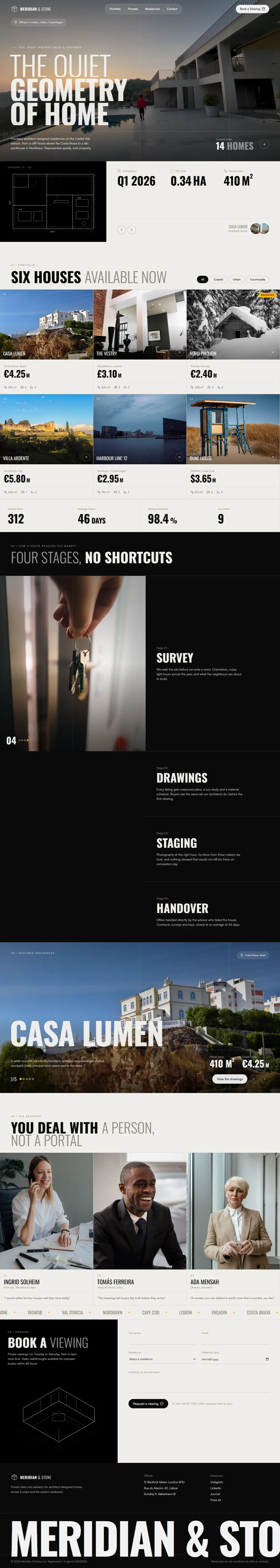 Meridian & Stone website, full page on desktop